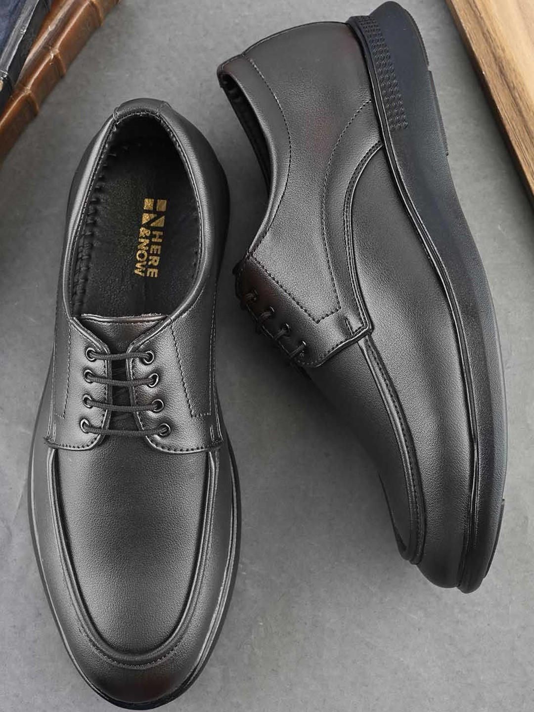 HERE&NOW Men Black Synthetic Patent Formal Shoes