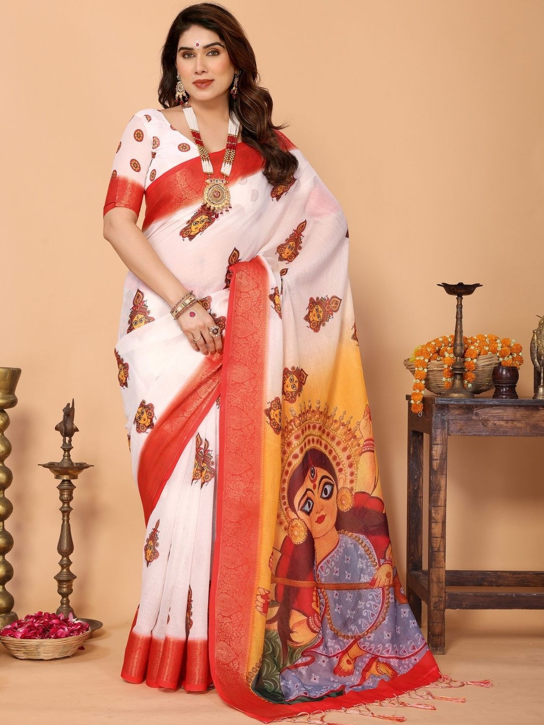 MAHARANI COUTURE Woven Design Ethnic Motifs Pure Linen Banarasi Saree