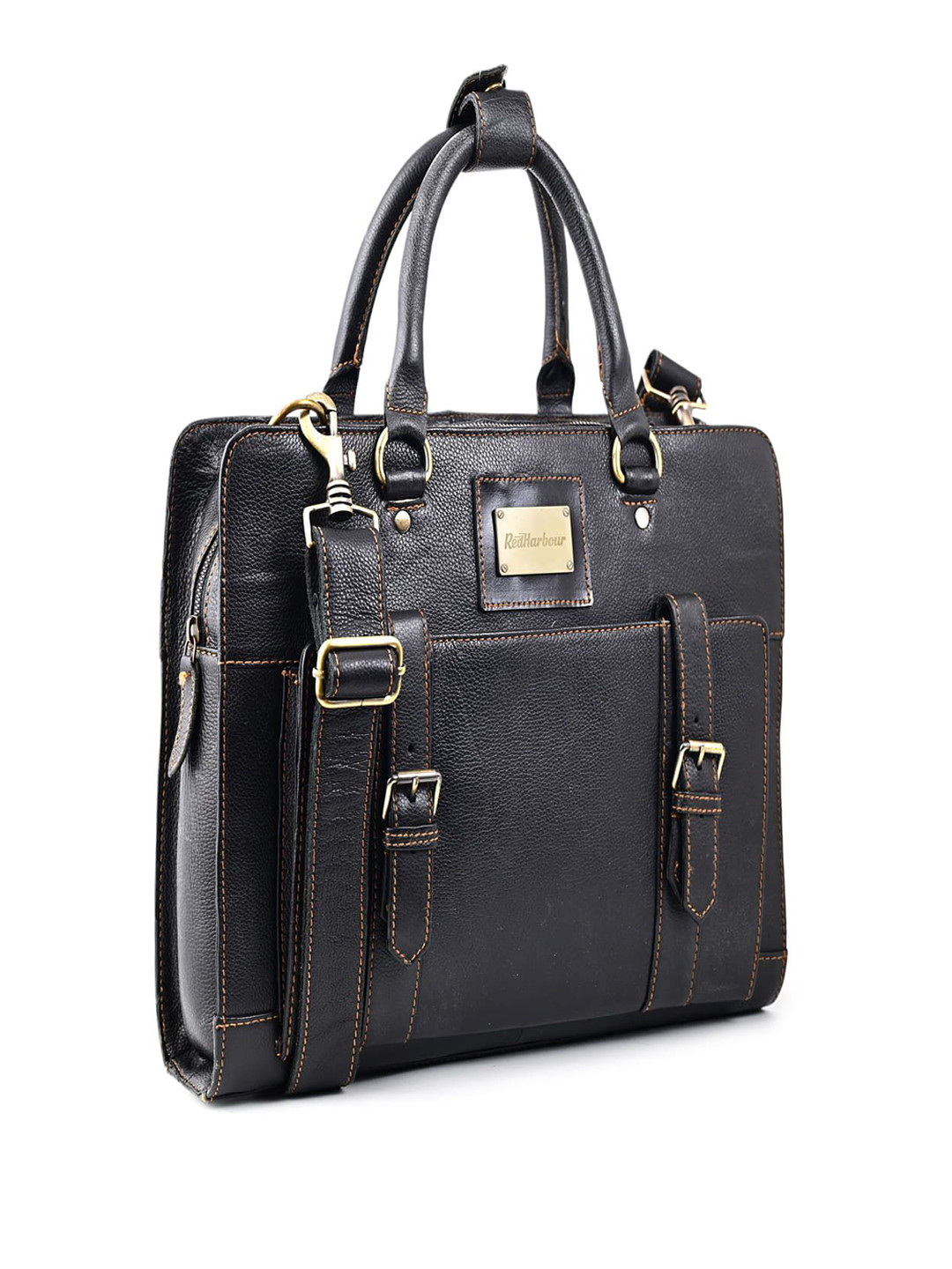 Red Harbour Men Textured Leather Zip Laptop Bag - 15.6 inch