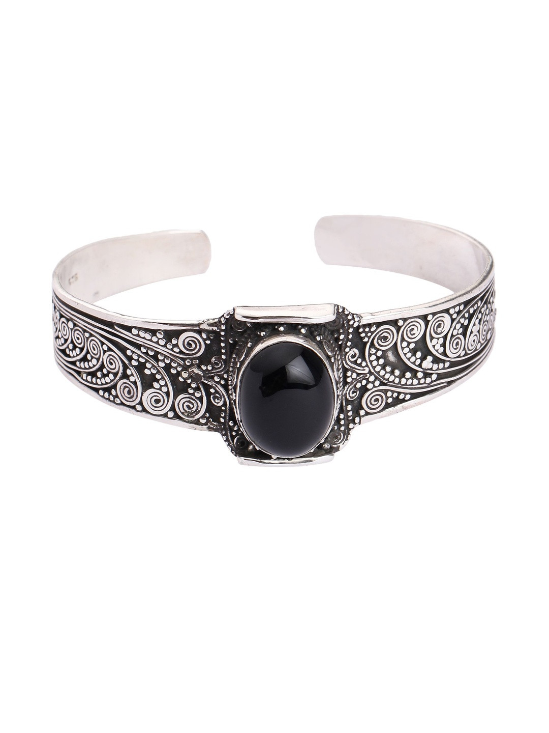Exotic India Women Sterling Silver Onyx Cuff Bracelet