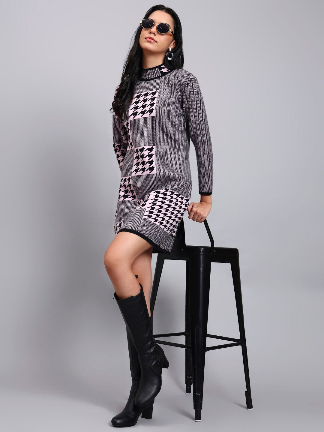 MODKLINE WITH MK Women Printed Woollen Mini Jumper Dress