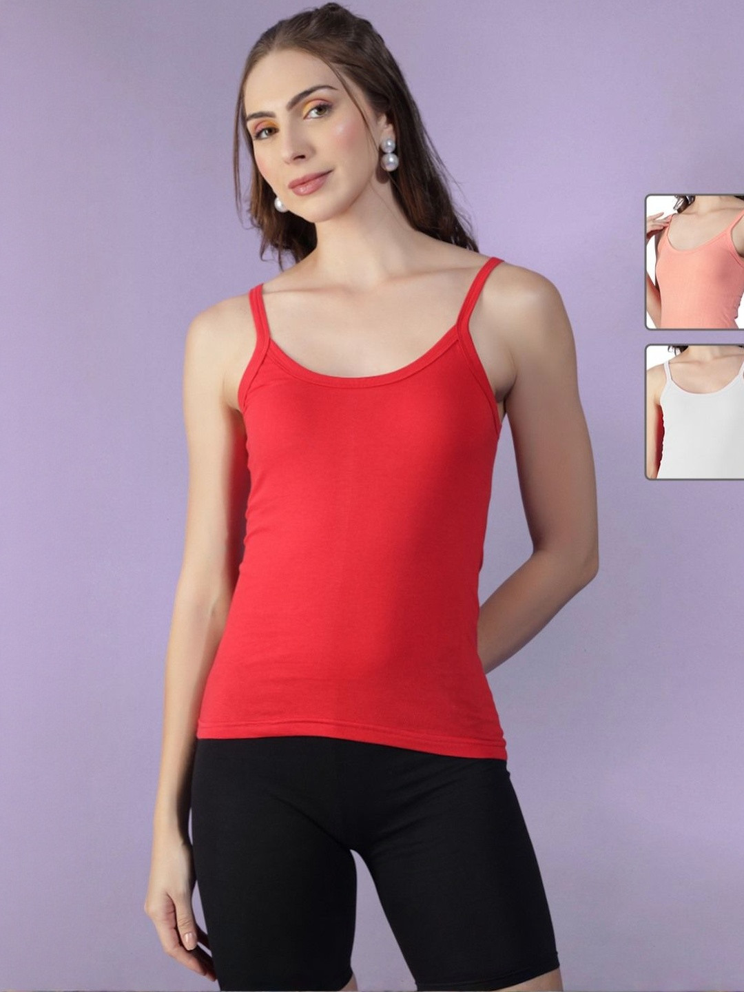 Dollar Missy Women Multi Colored Pack of 3 Combed Cotton Camisole