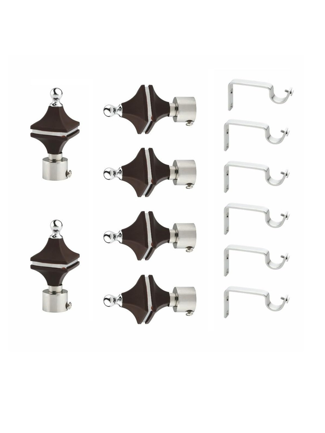 GLOXY Pair of 6 Brown & Silver Metal Curtain Rods & Brackets
