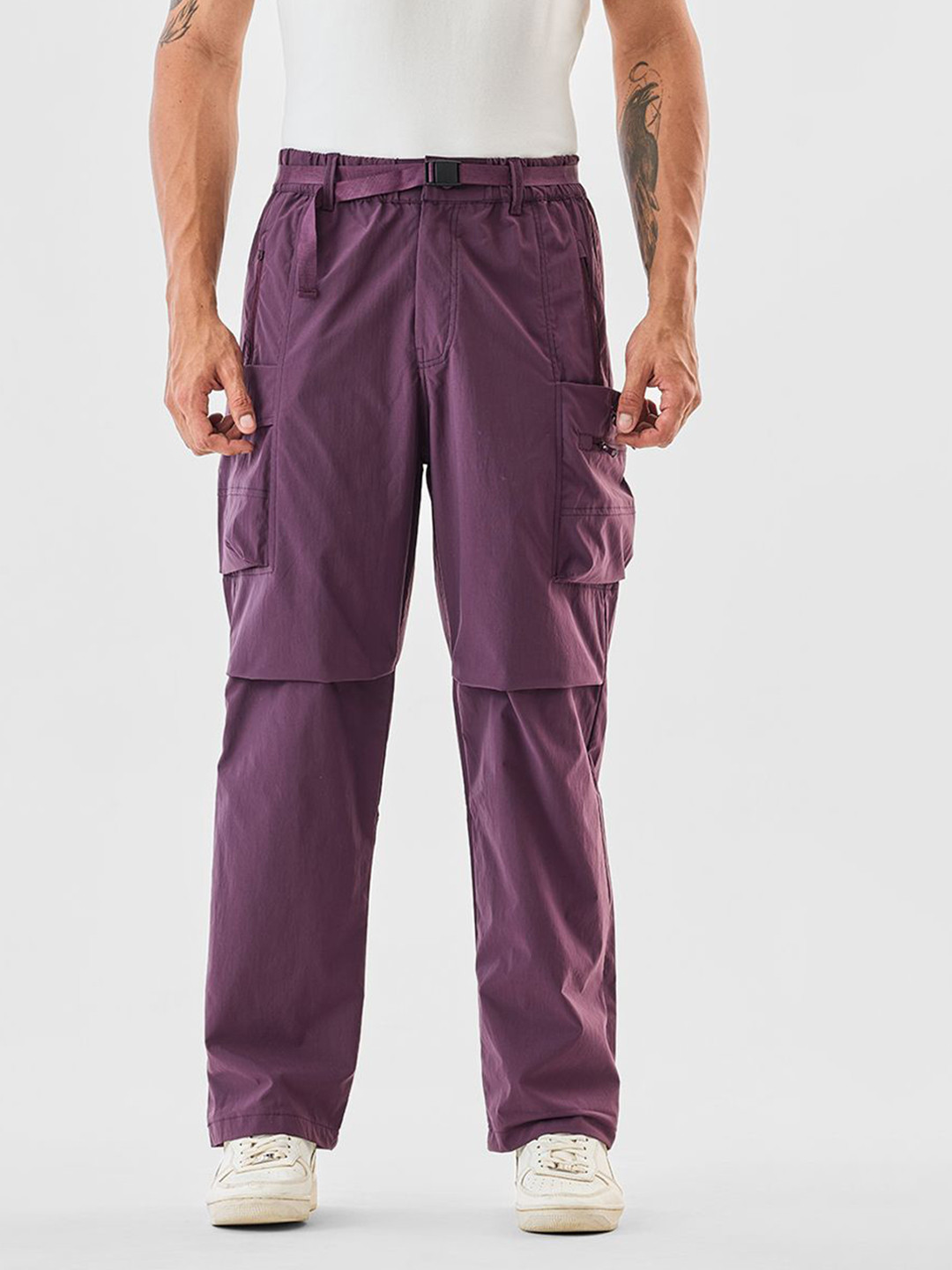 Snitch Men Purple Mid-Rise Regular Fit Cargo Pants
