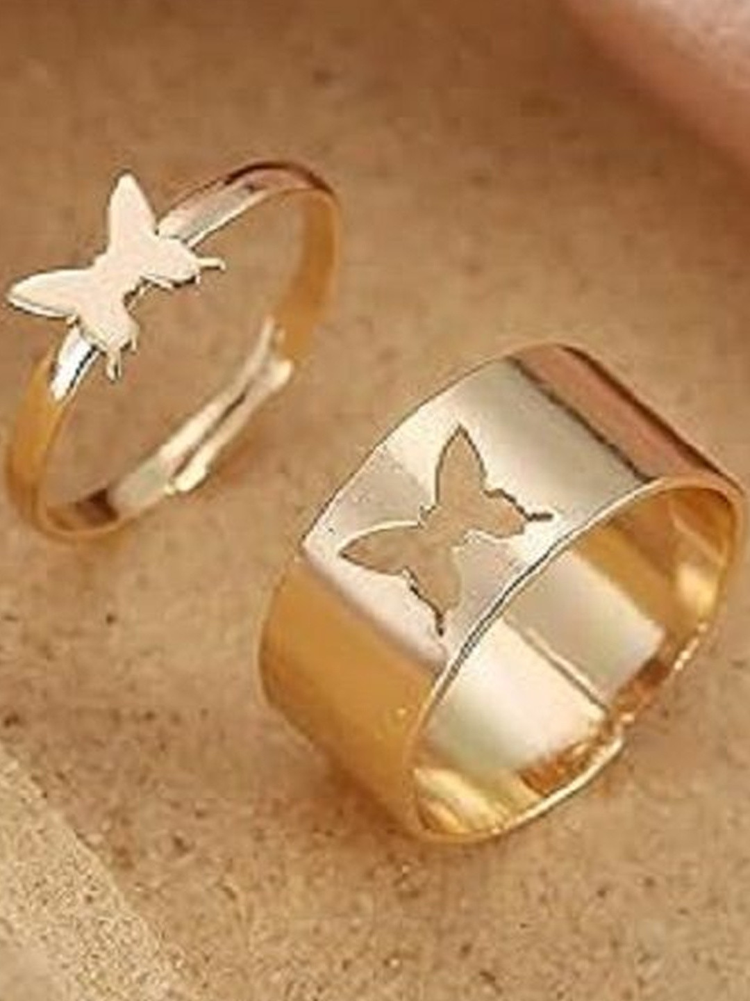 TheVineGirl Women Golden Butterfly Couple Matching Wrap Finger Ring