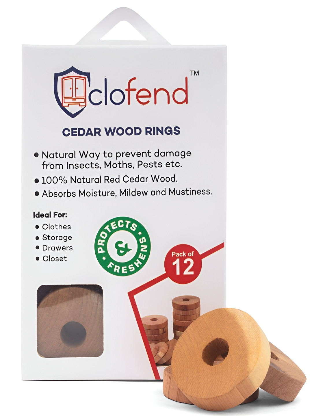 CLOFEND Brown 12 Pieces Cedarwood Rings Air Refreshners