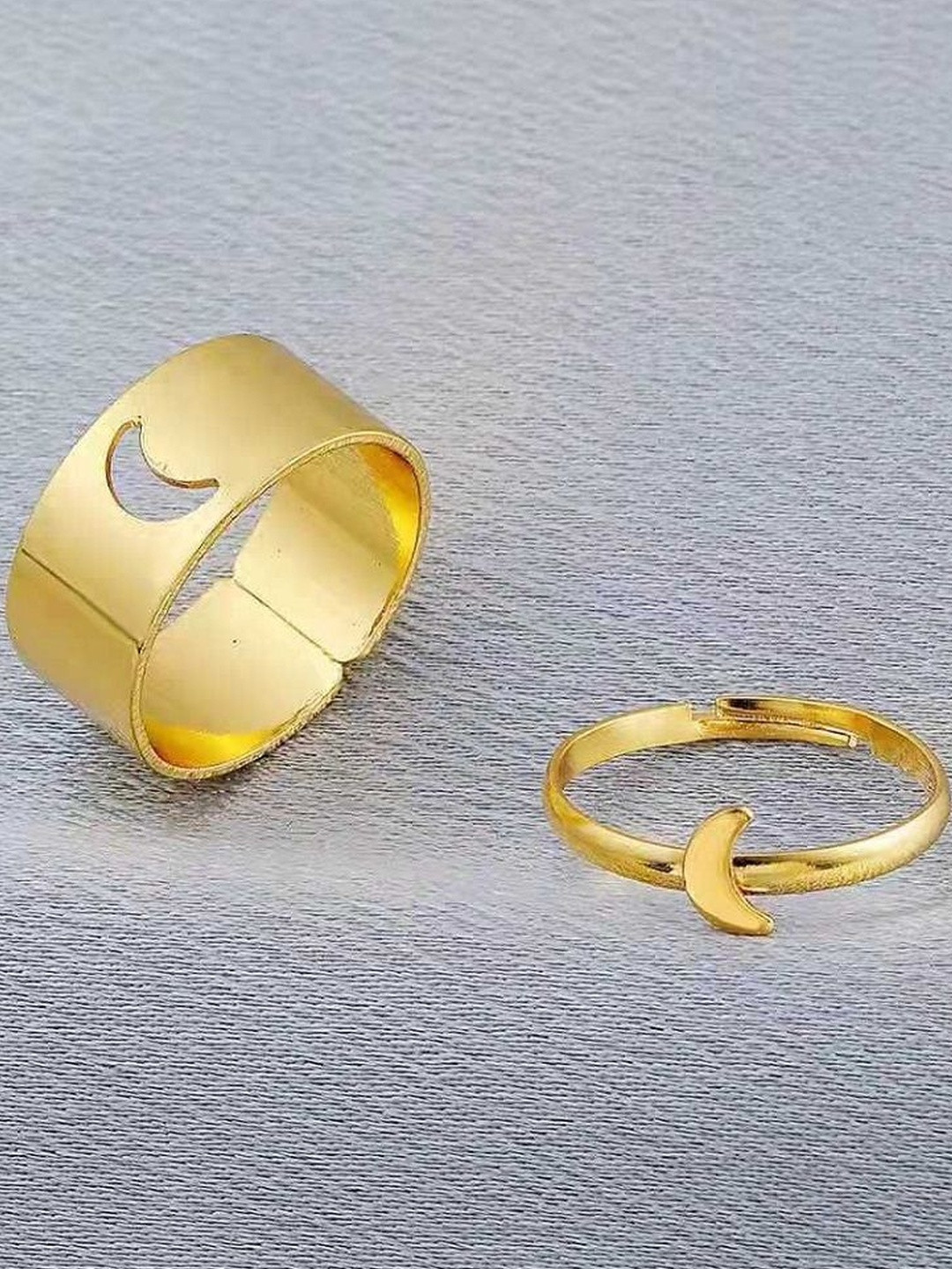 TheVineGirl Golden Half Moon Couple Matching Wrap Finger Ring