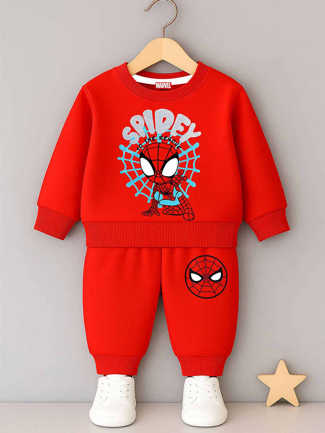 YK Marvel Boys Spiderman Graphic Printed Sweatshirt With Joggers