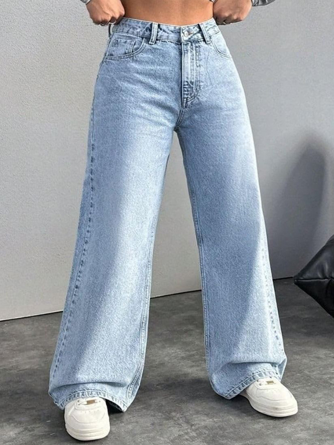 VK FASHION Women Jean Wide Leg High-Rise Light Fade Stretchable Jeans