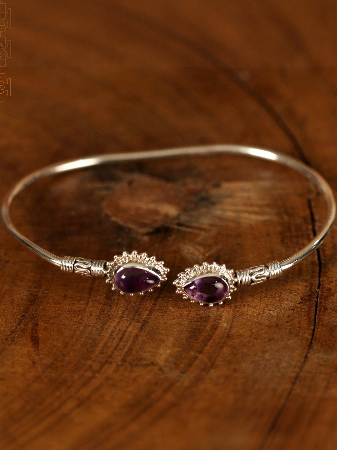 Exotic India Women Sterling Silver Double Stone Designer Cuff Bracelet
