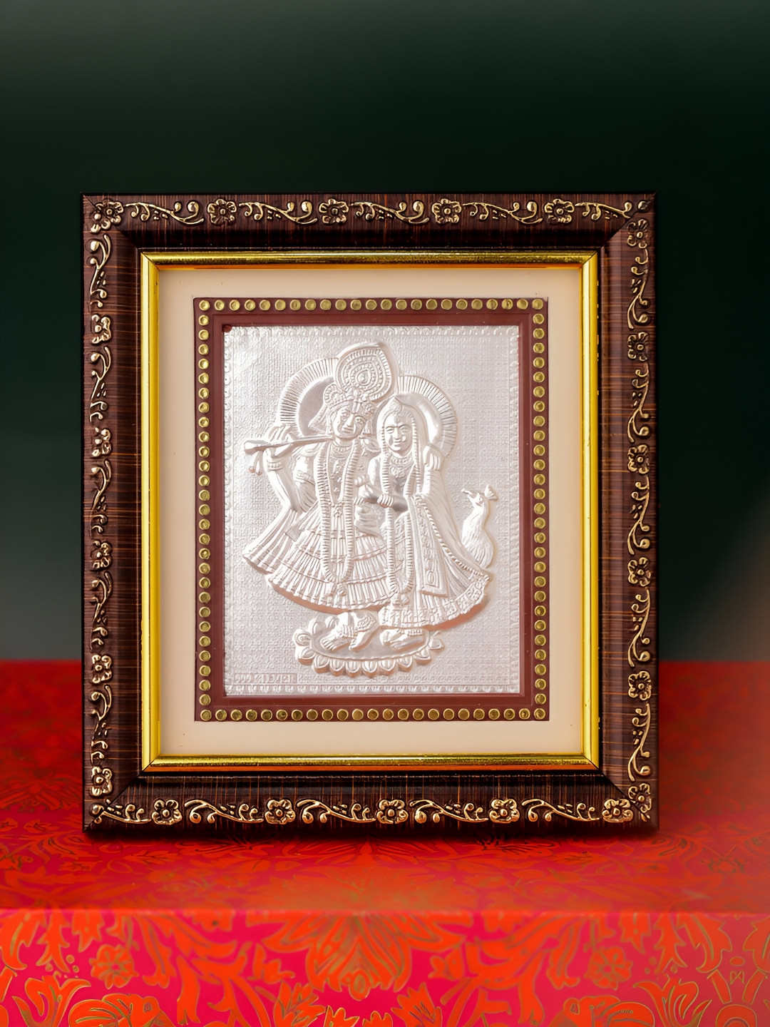 Voylla  Grey & Brown 999 Pure Silver Radha Krishna Photo Frame