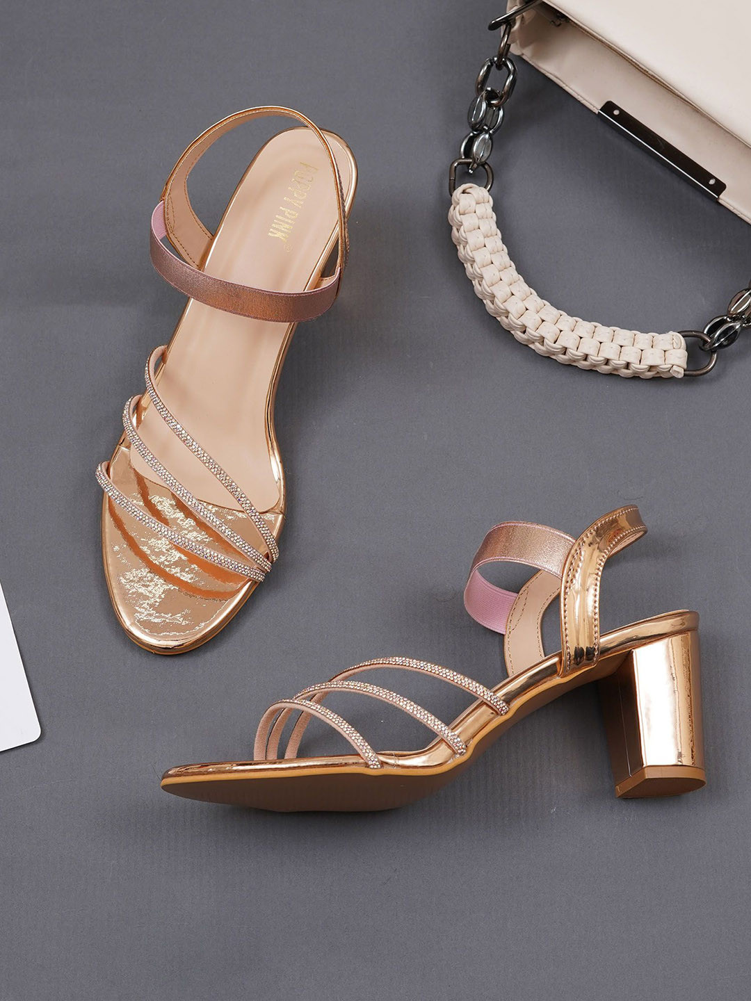 POPPYPINK Textured Block Sandals with Western - Embellished