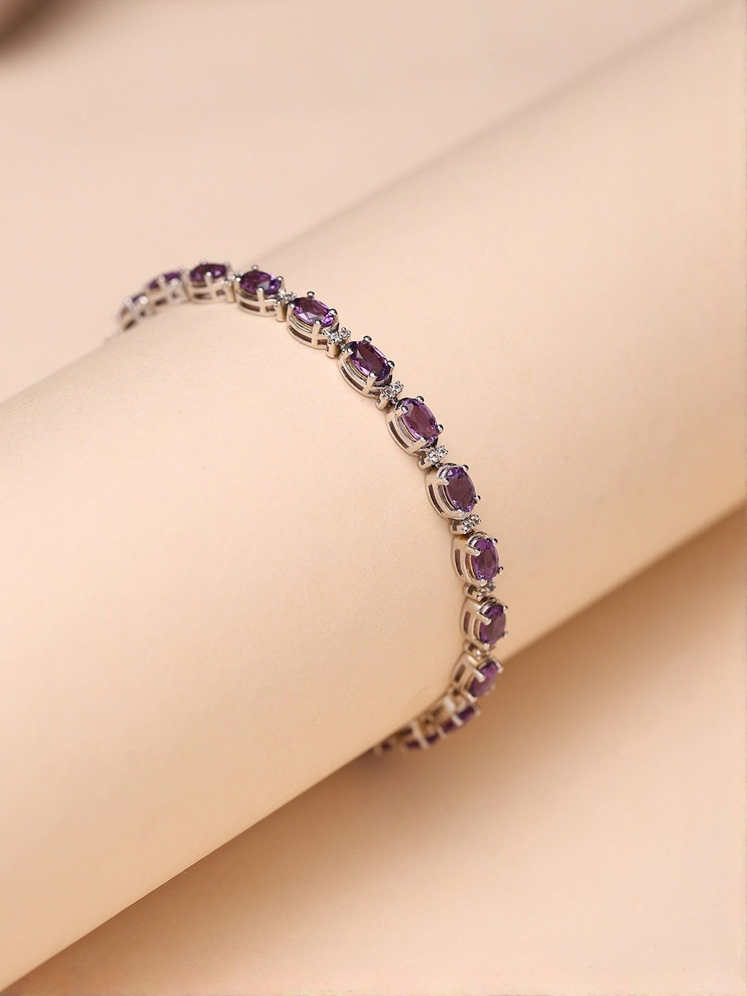 Exotic India Women Sterling Silver Amethyst Wraparound Bracelet