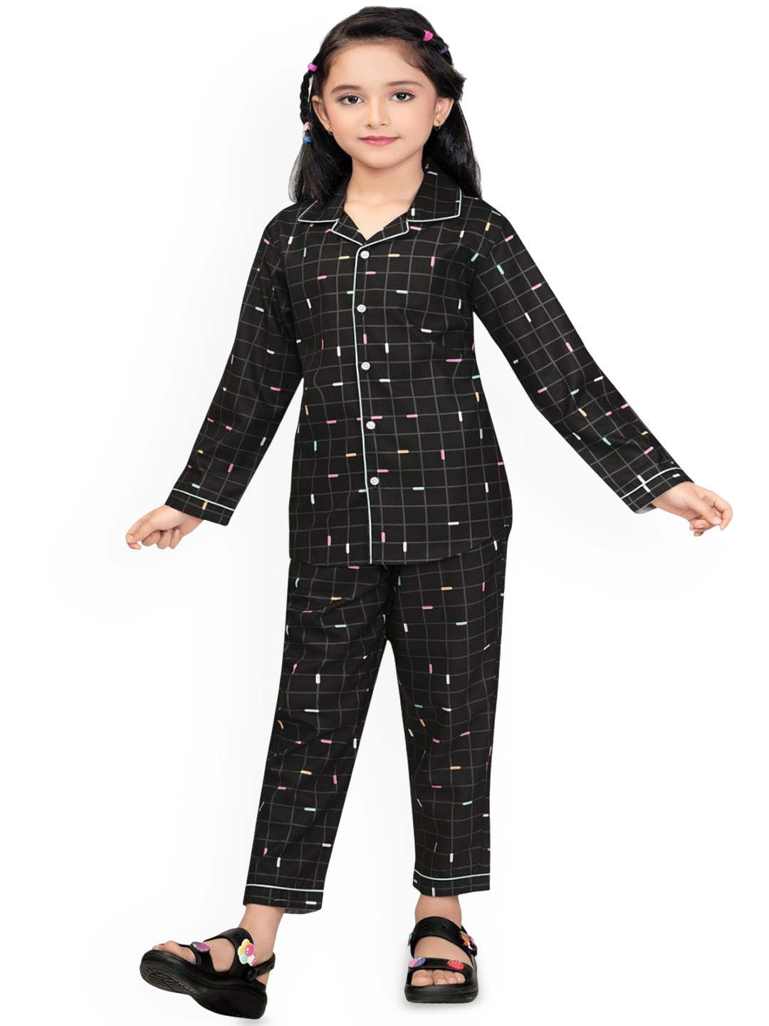 BAESD Girls Checkered Shirt & Pyjama Night suit