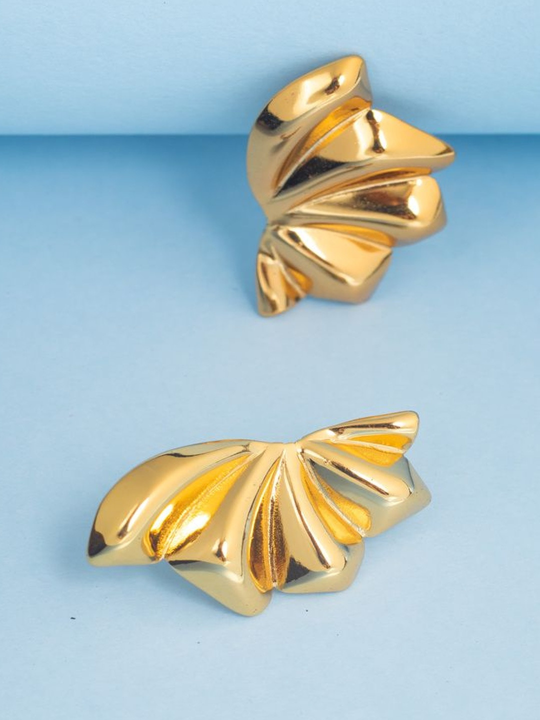 Jewelz Women Gold Fan Style Stud Earrings