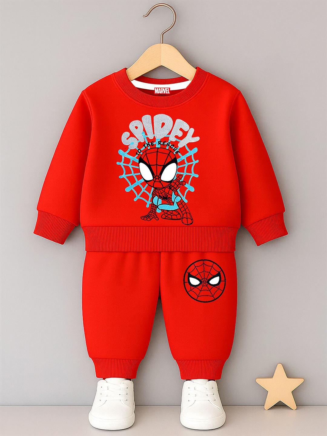 YK Marvel Boys Spiderman Graphic Printed Sweatshirt With Joggers