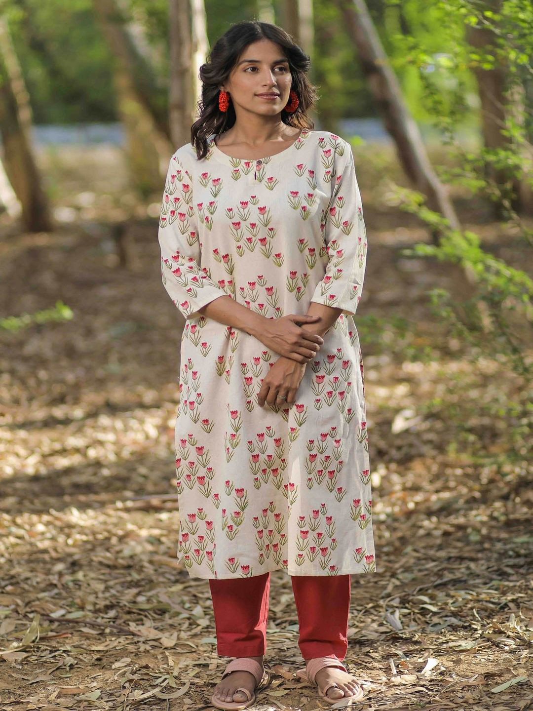 The epicstyle Floral Printed Block Print Cotton Straight Kurta