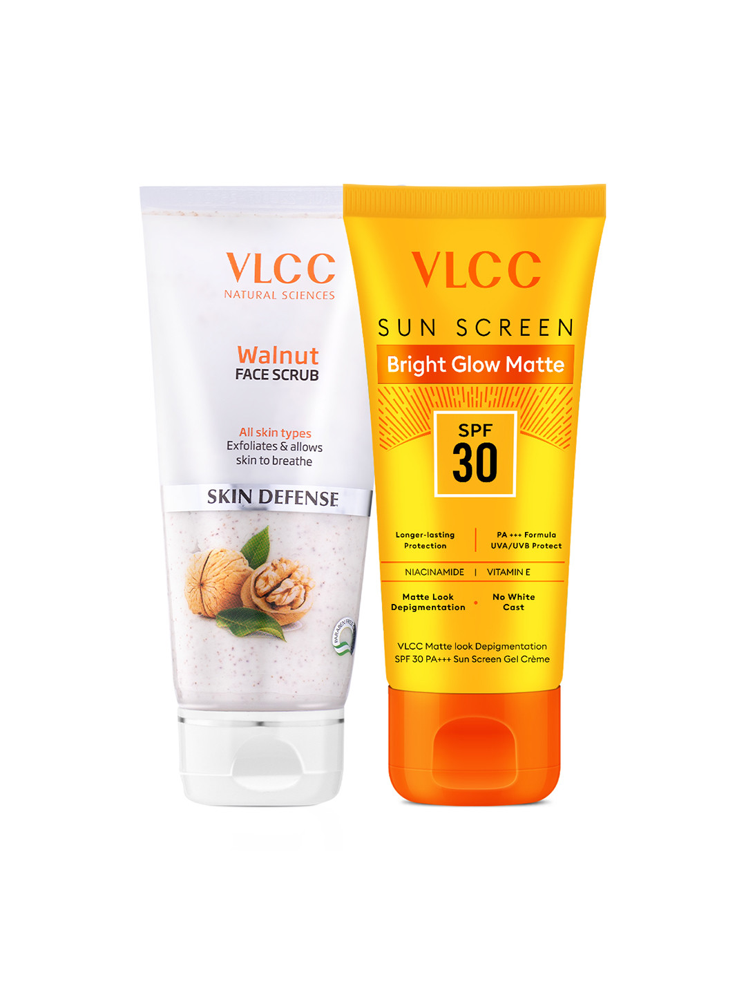 VLCC Set of Walnut Scrub 80g & Bright Glow Matte SPF 30 PA+++ Sunscreen - 50g