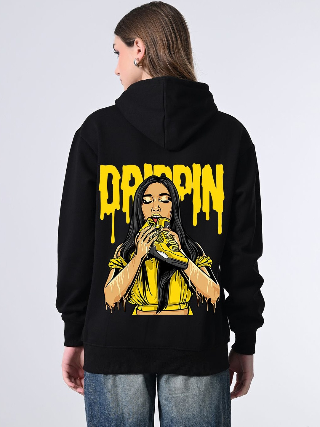 CORSICA Women Back Printed Cotton Long Sleeves Kangaroo Pocket Hooded Pullover Sweatshirt