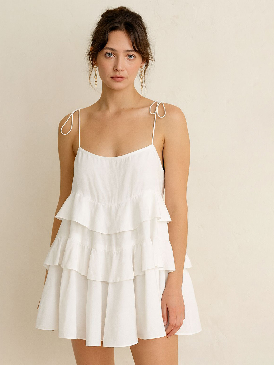 KAORI BY SHREYA AGARWAL Nysa Ivory Women Ruffled Peplum Mini Dress