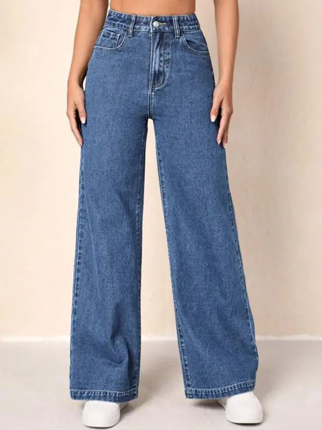 VK FASHION Women Jean Wide Leg High-Rise Clean Look Stretchable Jeans