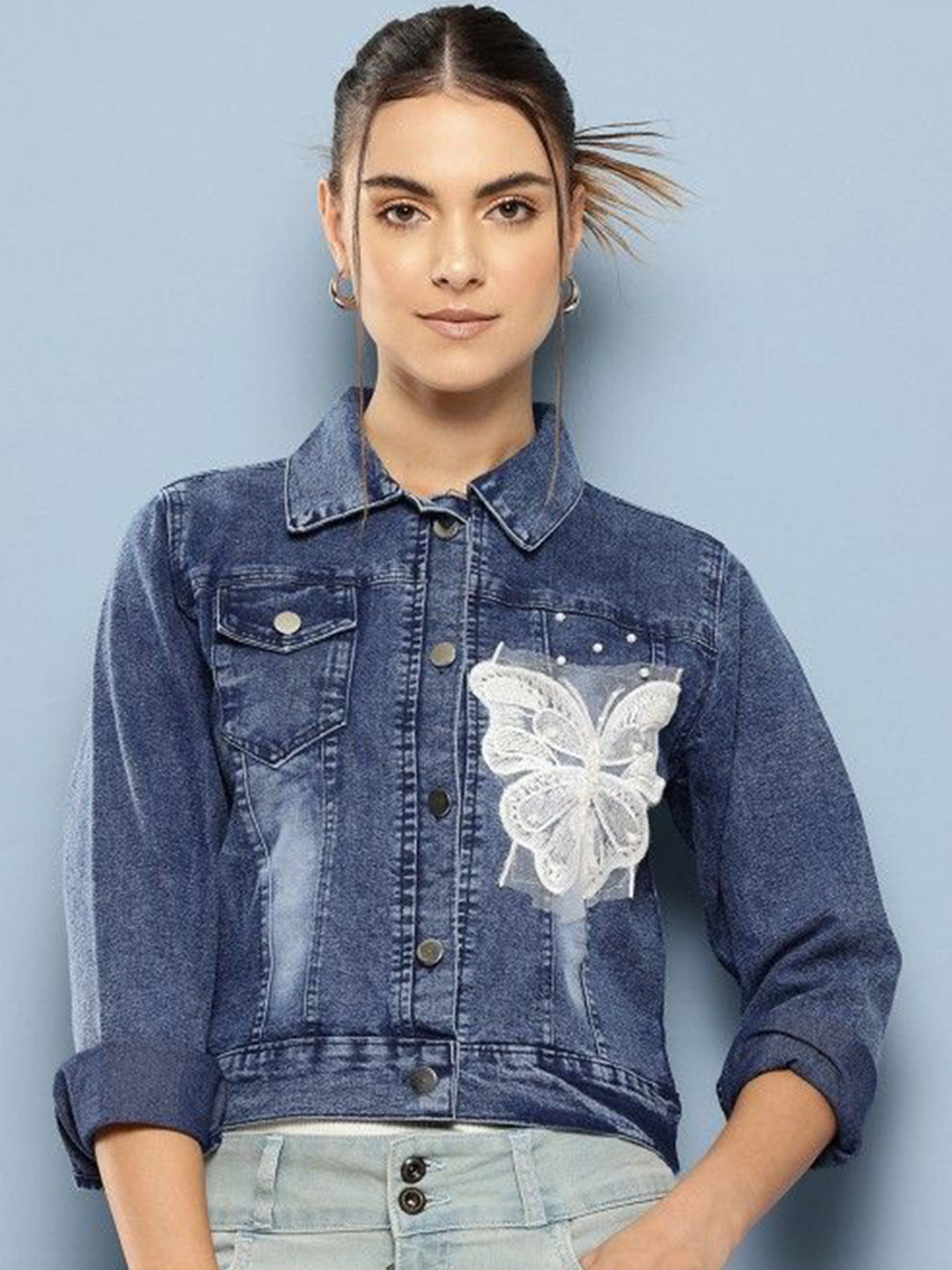 BAESD Spread Collar Cotton Denim Jacket