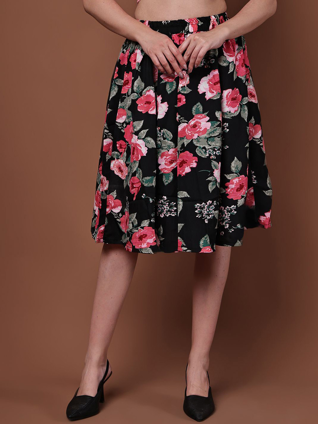Valles365 by S.C. Floral Printed Flared Knee-Length Skirt