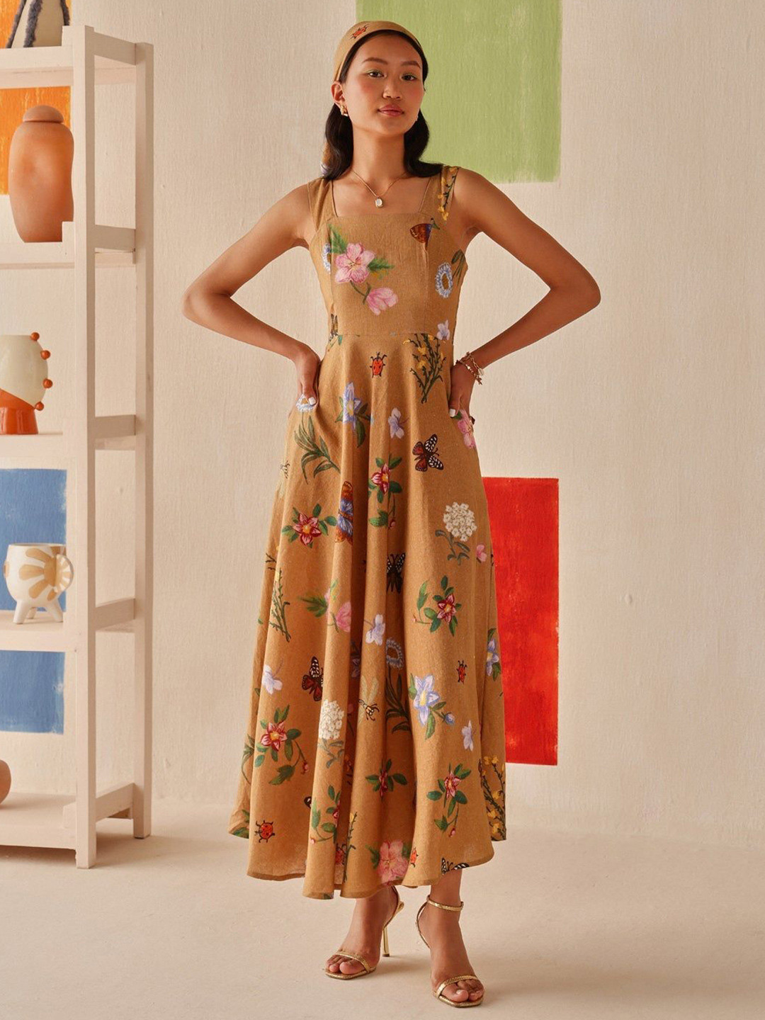 Sage by Mala Women Floral Print Square Neck Fit & Flare Maxi Dress