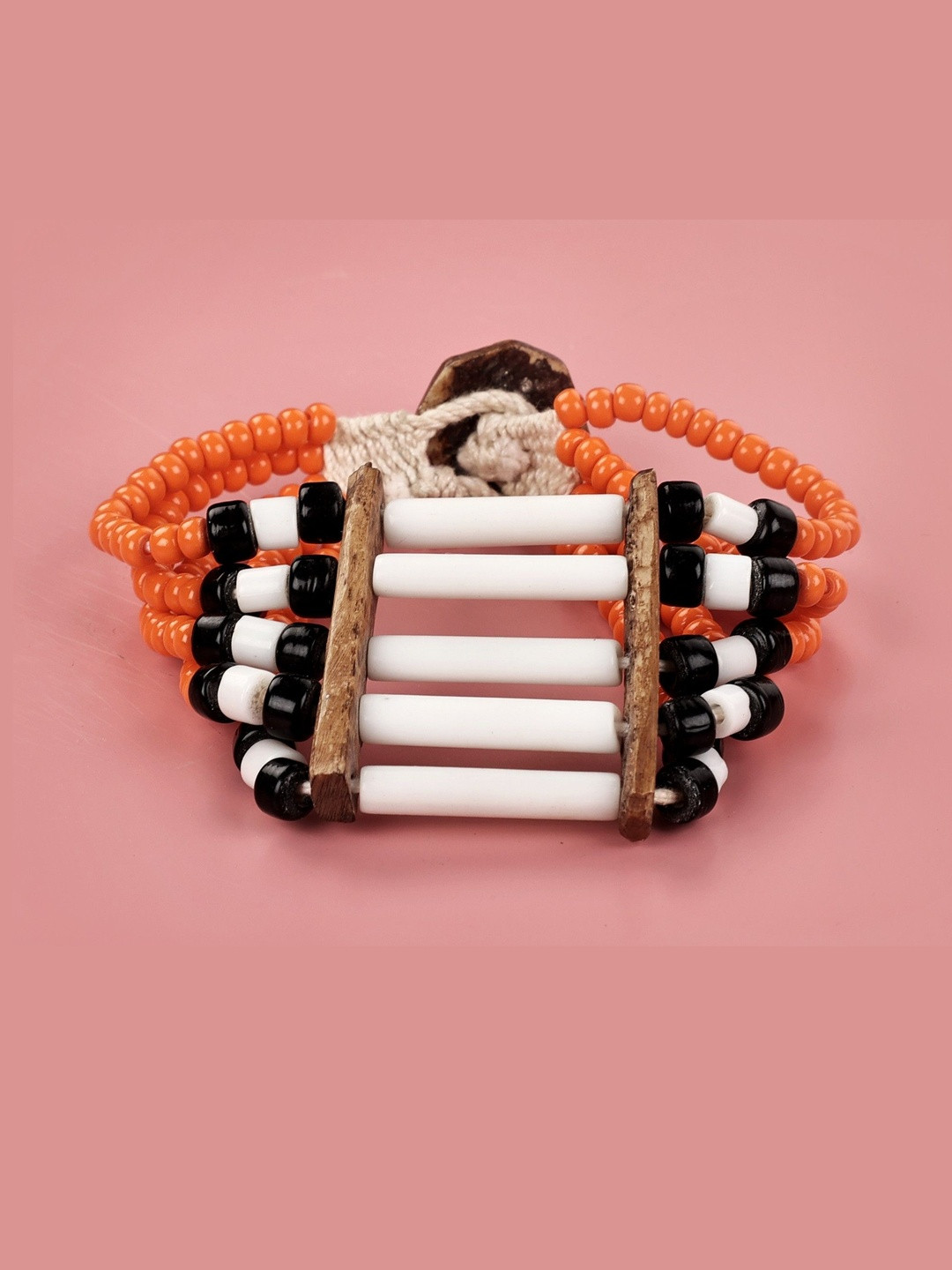 Exotic India Naga Tribal Women Wooden Artificial Beads Elasticated Bracelet