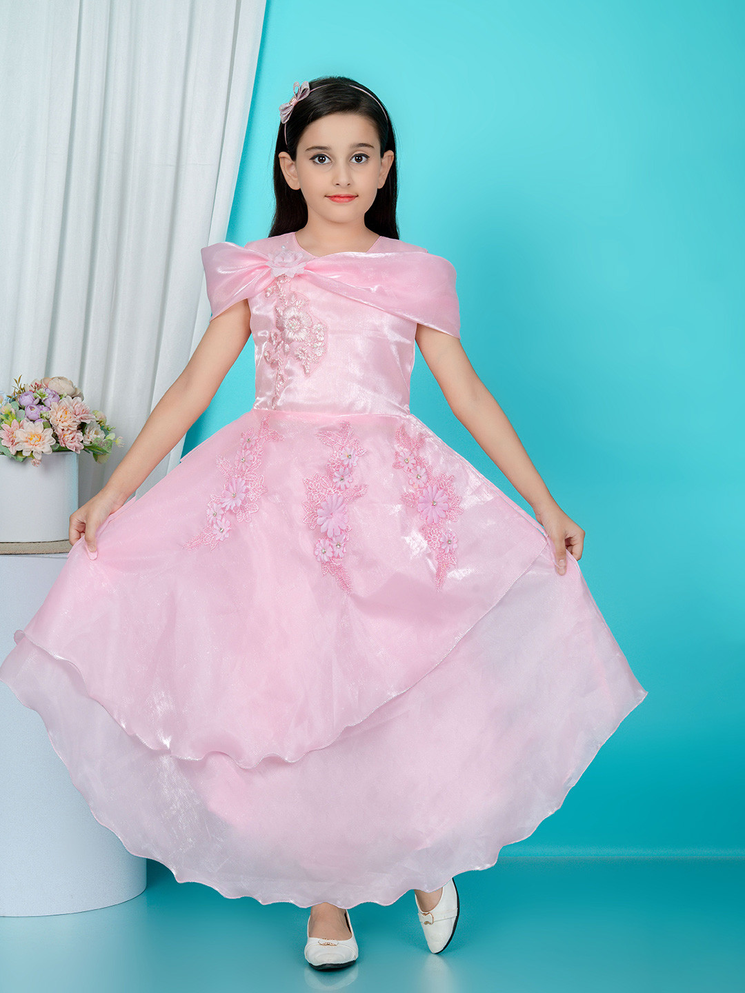 BAAQI Girls Floral Embroidered Long Gown Maxi Dress