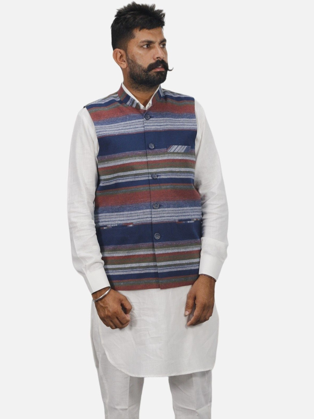 GARGIAN Master Cut Men Striped Buttoned Nehru Jackets with Pockets