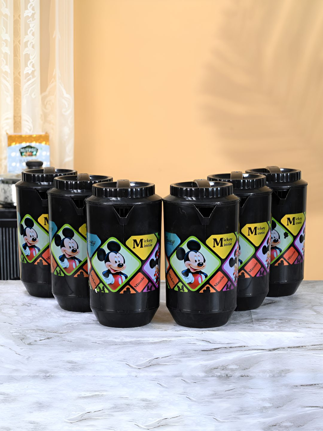Aura Black & Blue 6 Pieces Printed Water Jugs-2 L