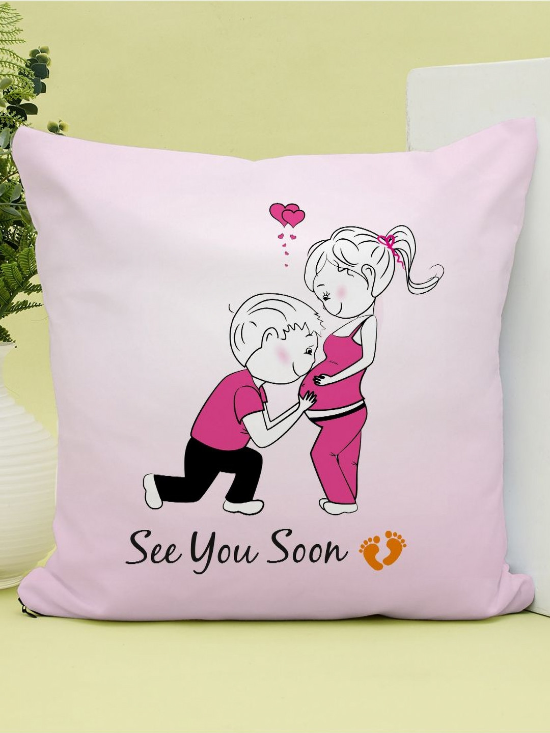 GIFTNEED Pink Printed Square Cushion Cover