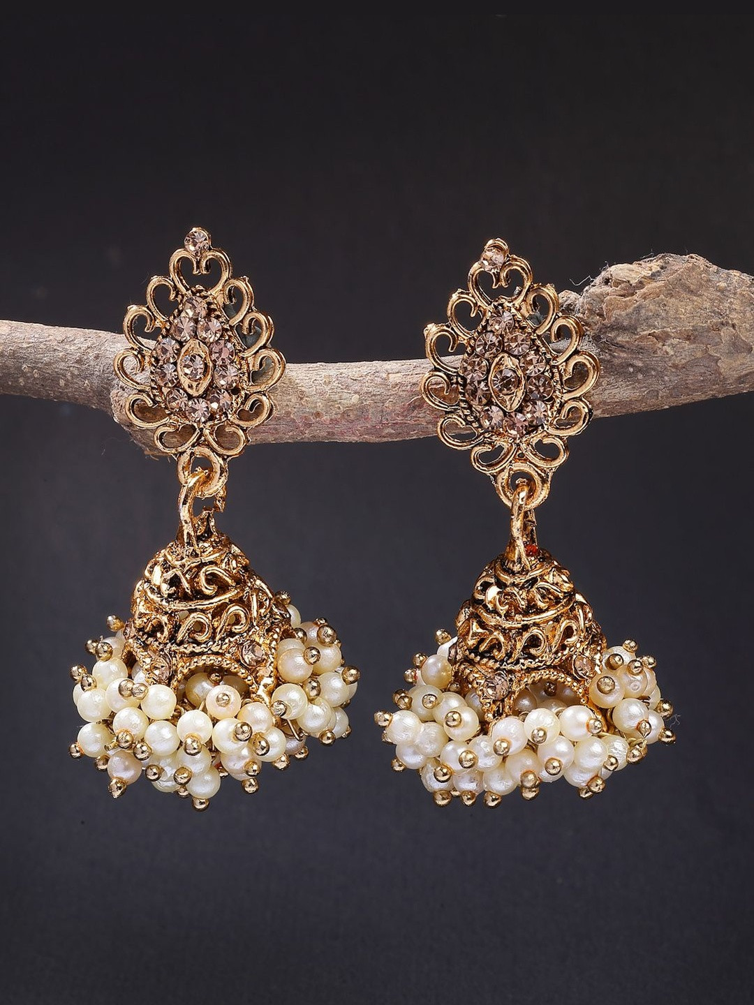 Sukkhi Floral Gold Plated with Diamond & Beads Jhumka
