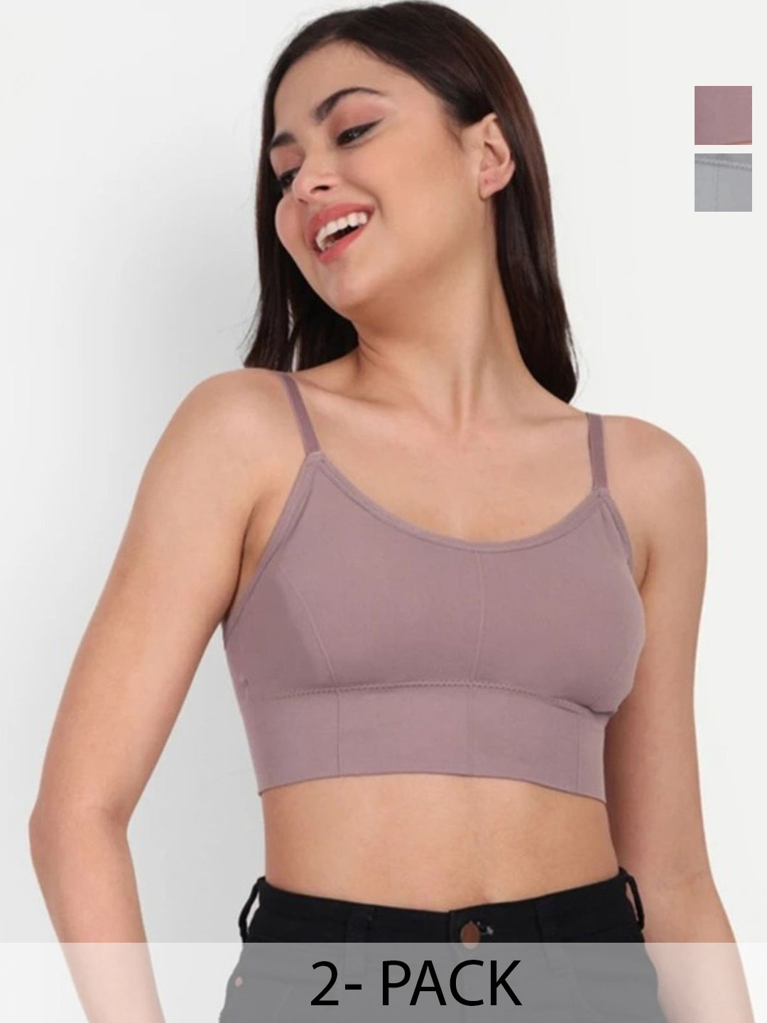 MS.TRADERS.786 Pack of 2 Solid Seamless Non-Wired Crop Top Bra