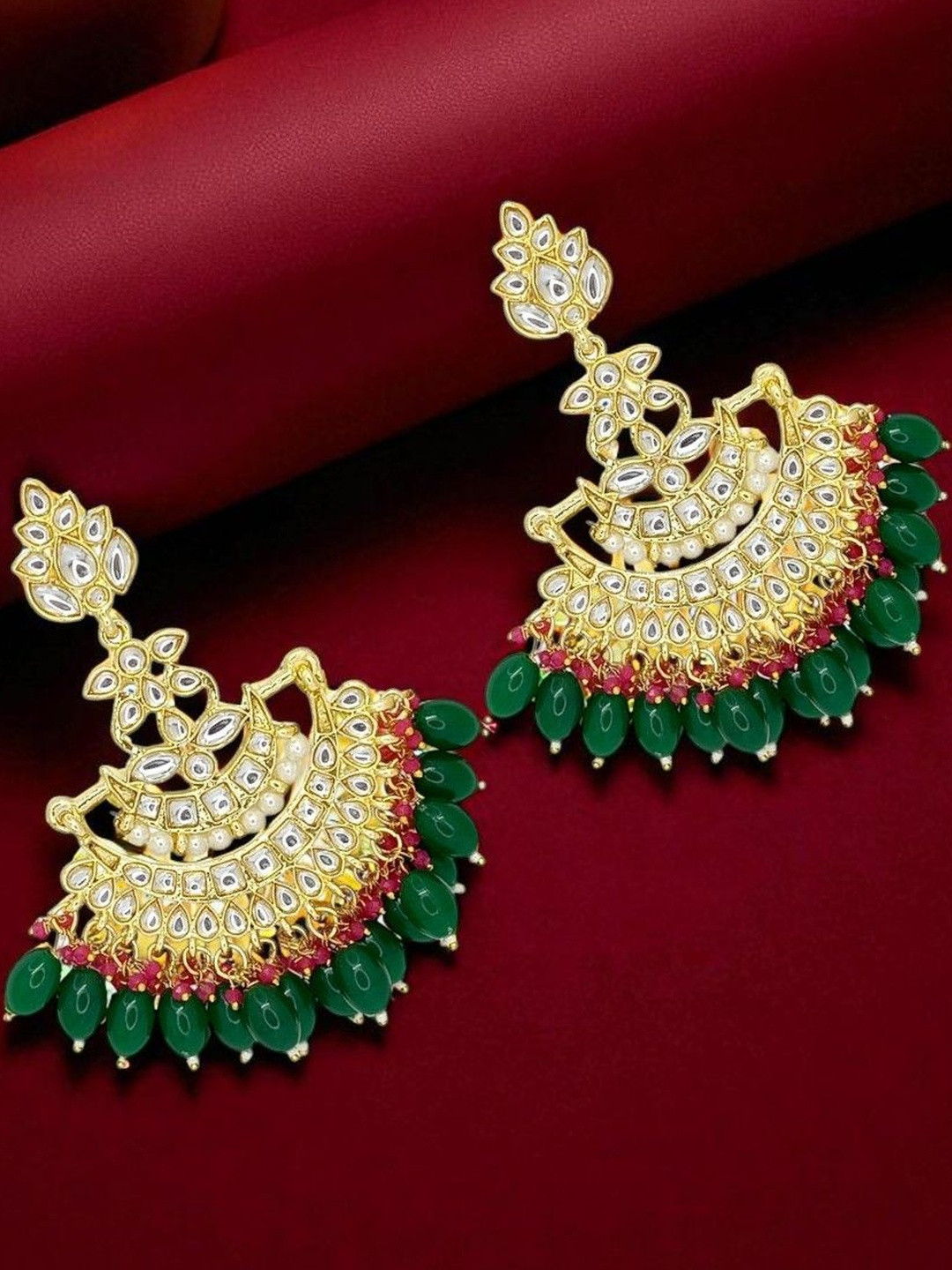FEMMIBELLA Gold Plated Floral Chandbali Earrings