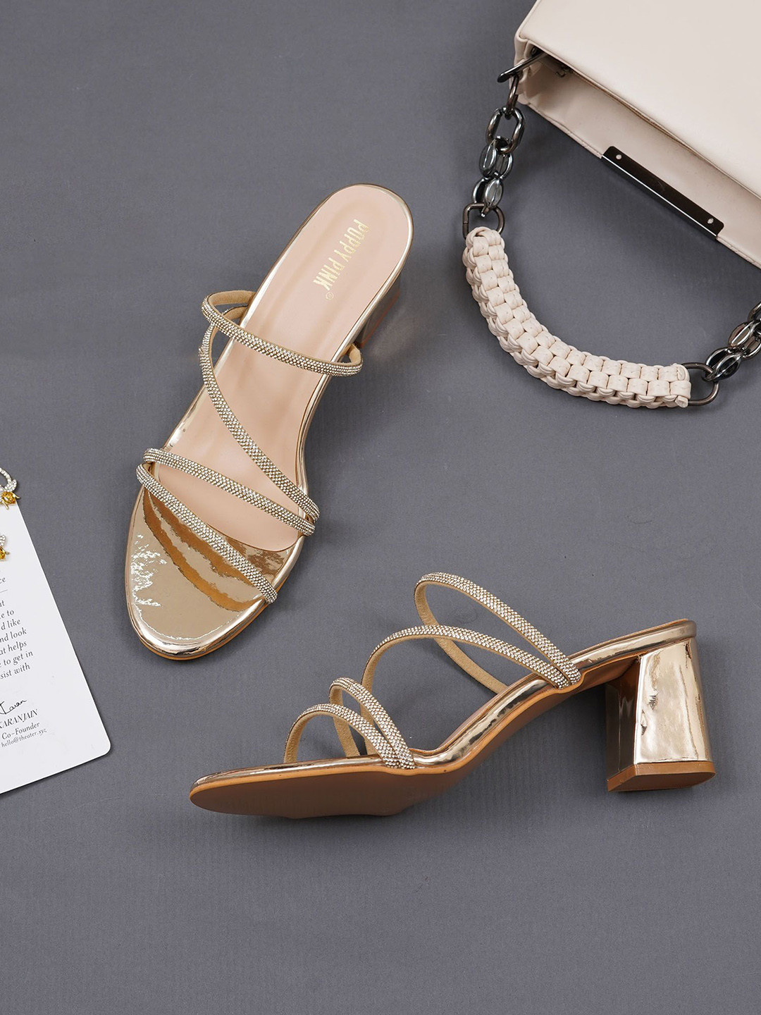 POPPYPINK Women Chunky Open Toe Block Heels Sandals with Buckles