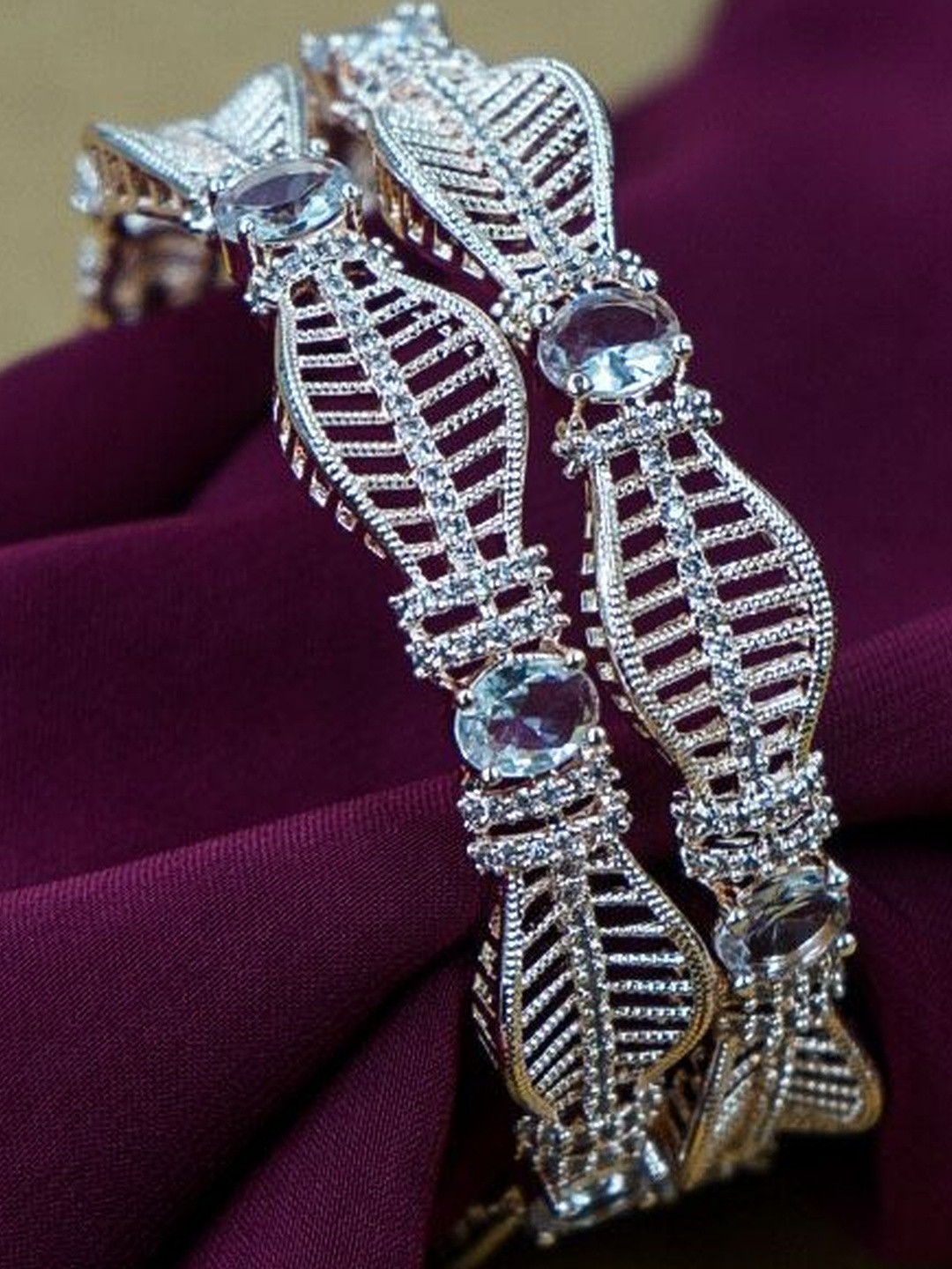 Wedding Chuda by Hitesh Bangles Women Set Of 2 American Diamond Studded Bangles