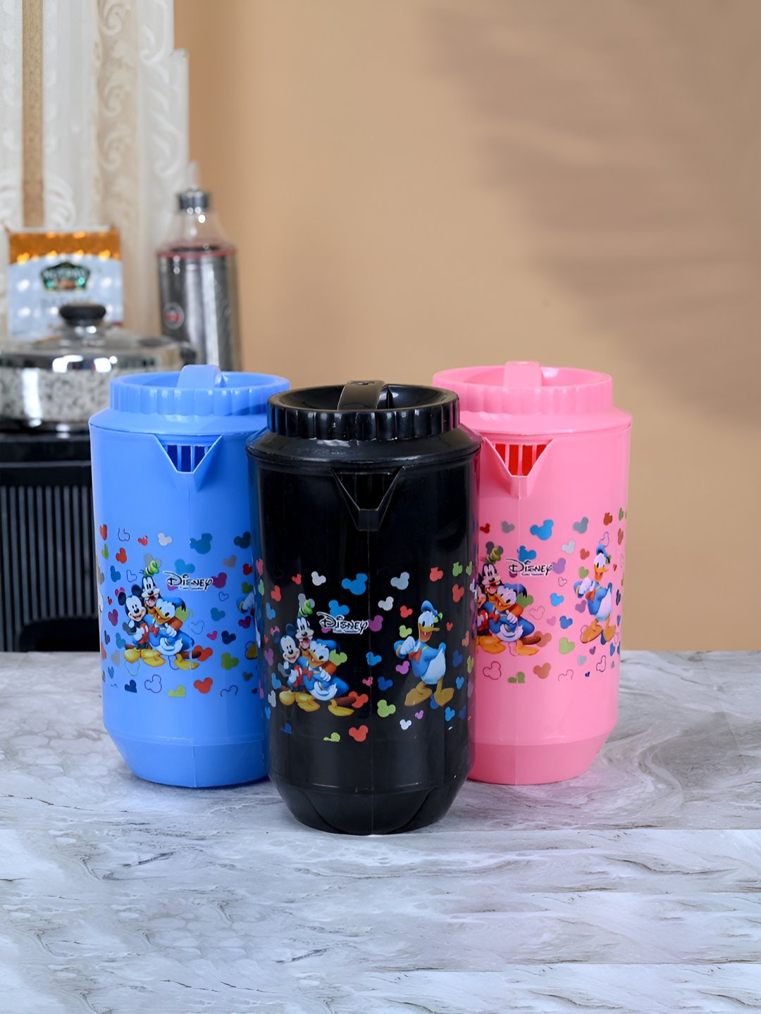 Aura Black & Pink 3 Pieces Printed Dishwasher Safe Water Jugs