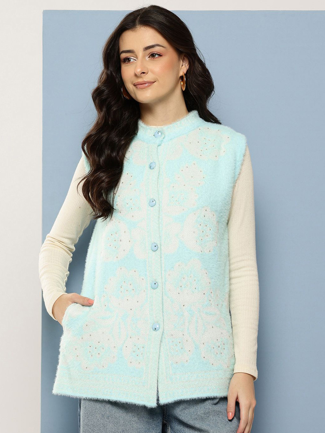 BAESD Women Embellished Woollen Cardigan Sweaters