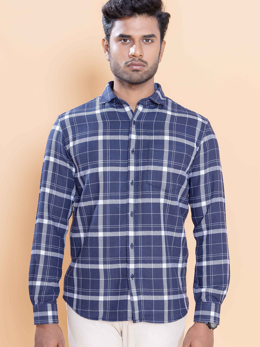 Native Bull Classic Fit Checked Long Sleeves Cotton Casual Shirt
