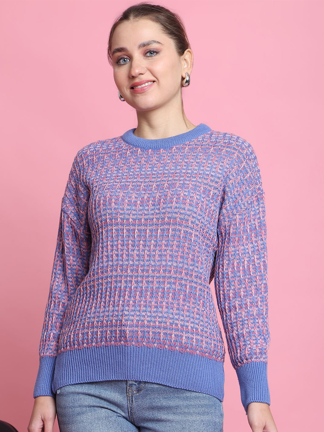 Numalo Women Self Design Ribbed Pullover