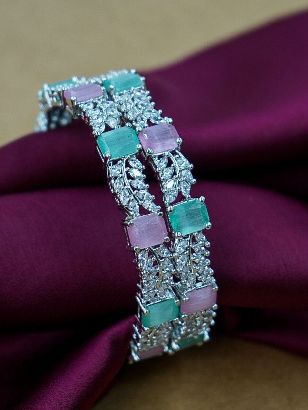 Wedding Chuda by Hitesh Bangles Women Set of 2 American Diamond Studded Bangles