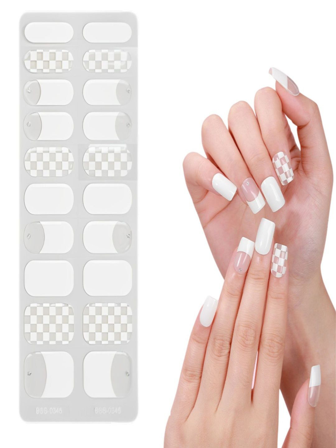 TLISMI Set Of 20 Self Adhesive Semi Cured Nail Gel Strips - Clear Pearl Check