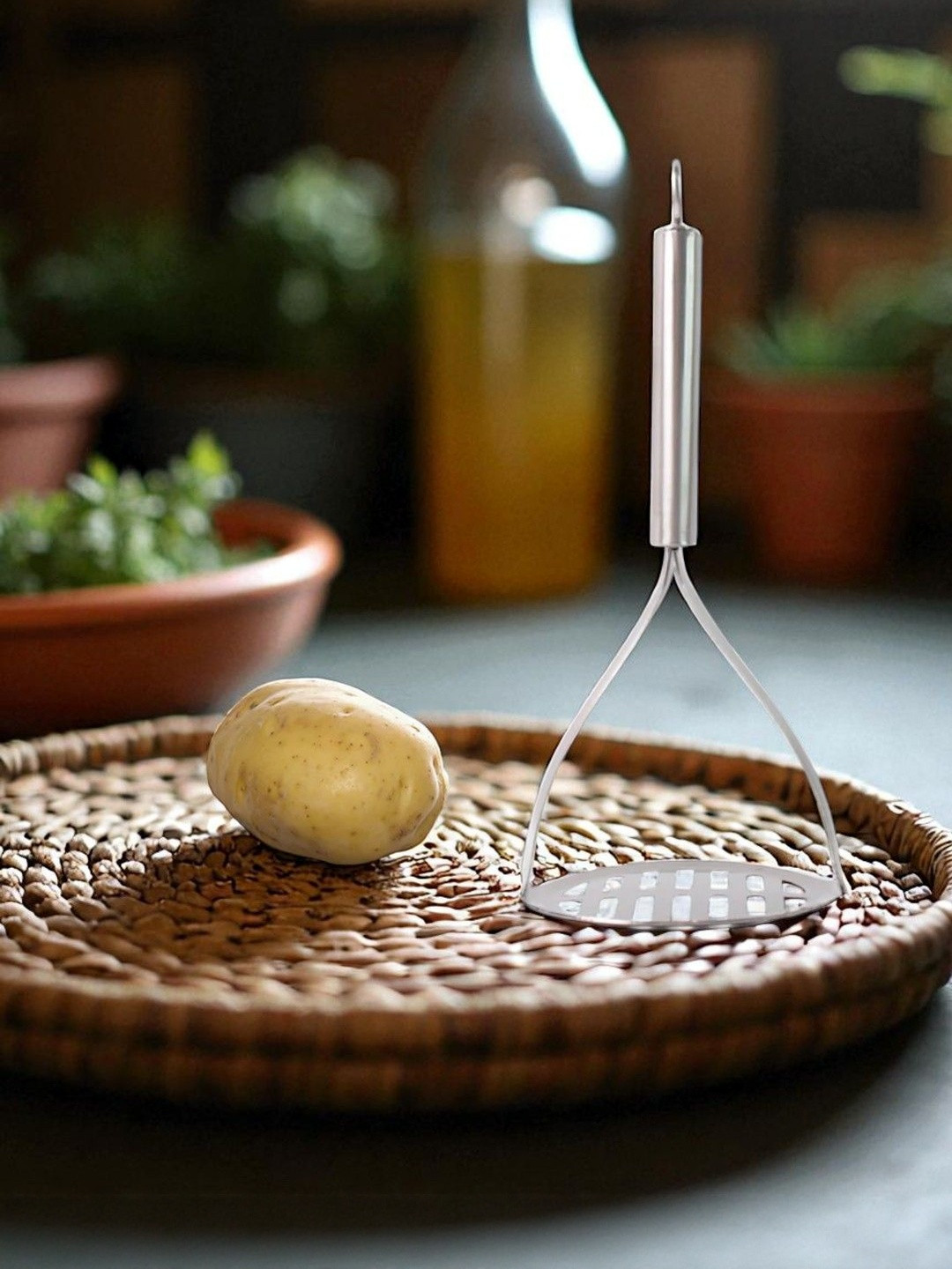 DeoDap Stainless Steel Potato Masher with Stylish Handle