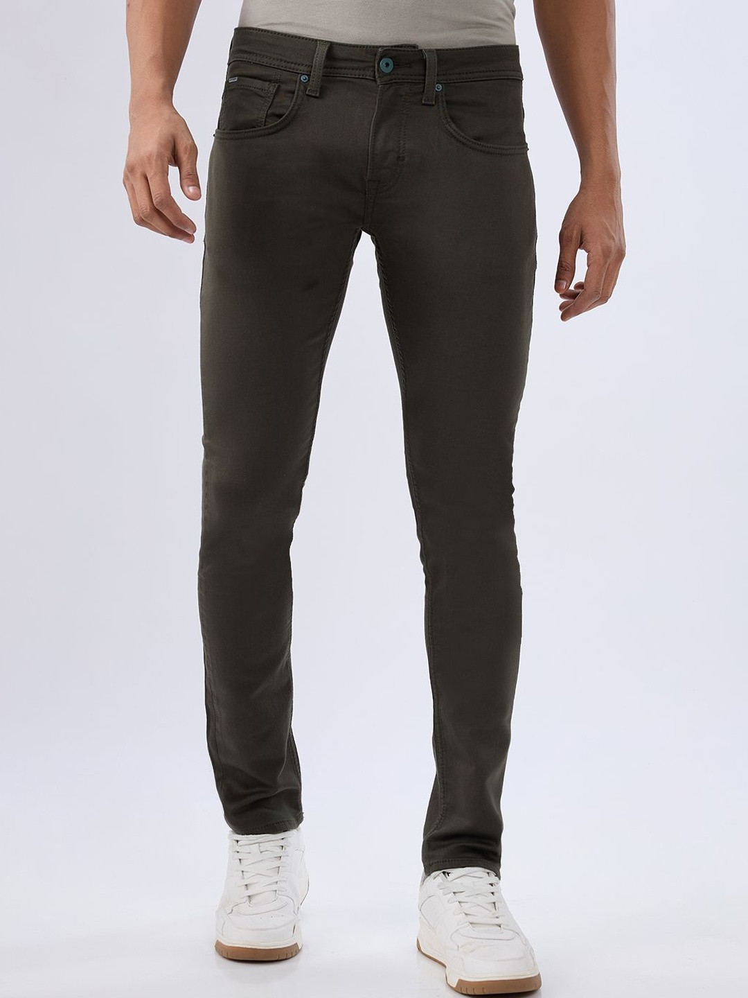 Spykar Olive Green Slim Fit Low Rise Jeans For Men