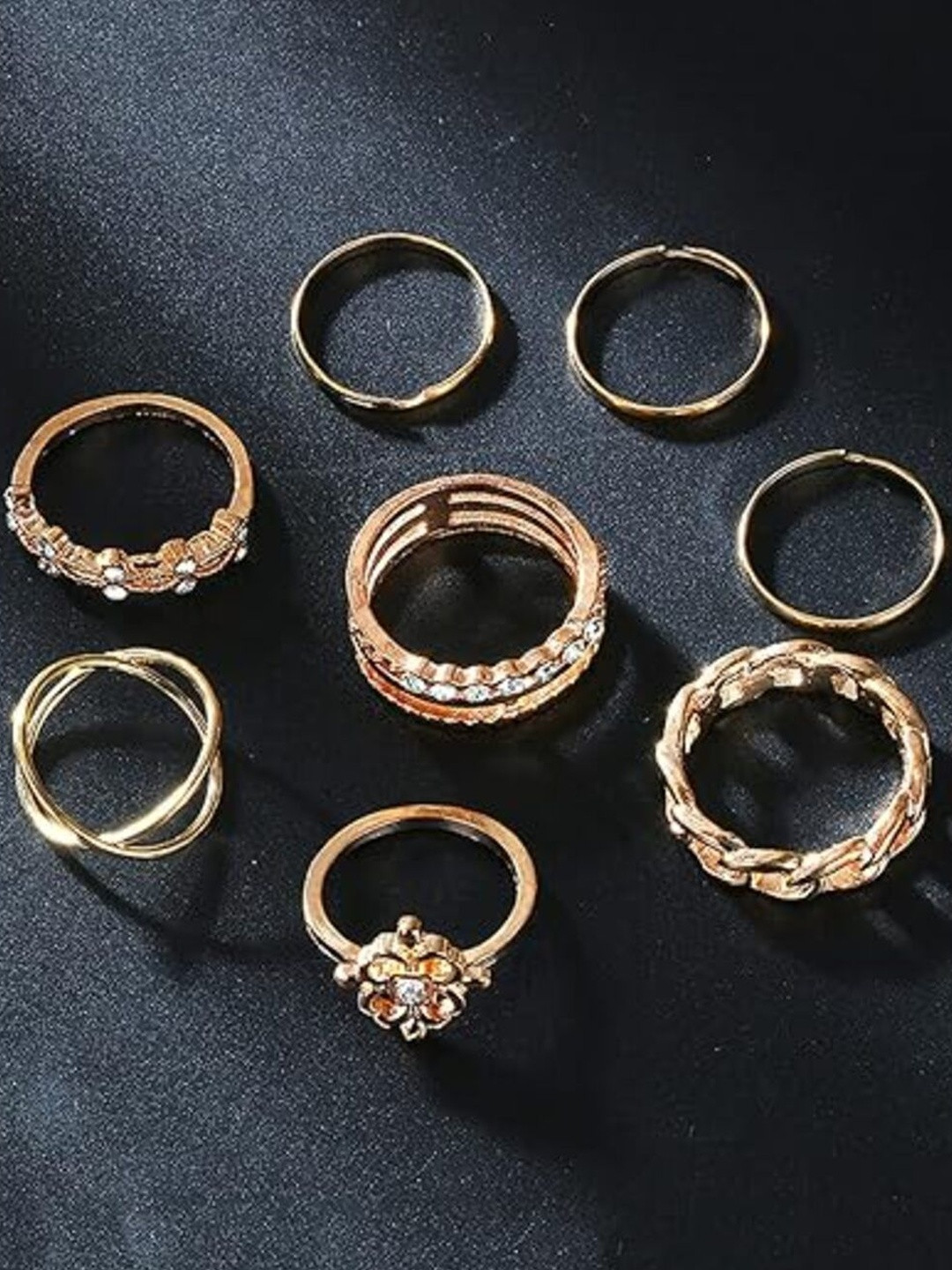 TheVineGirl Women Set Of 6 Crystal Twist Cross Chain Ring Set