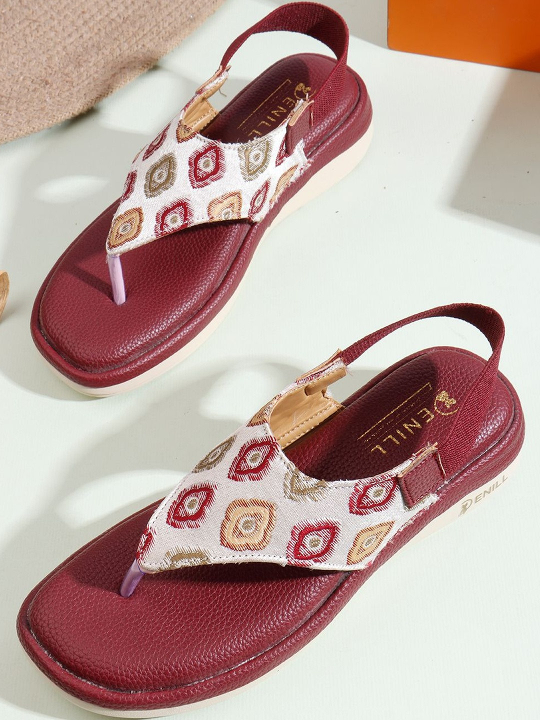 Denill Ethnic Thong Platform Sandals with Slingback Strap