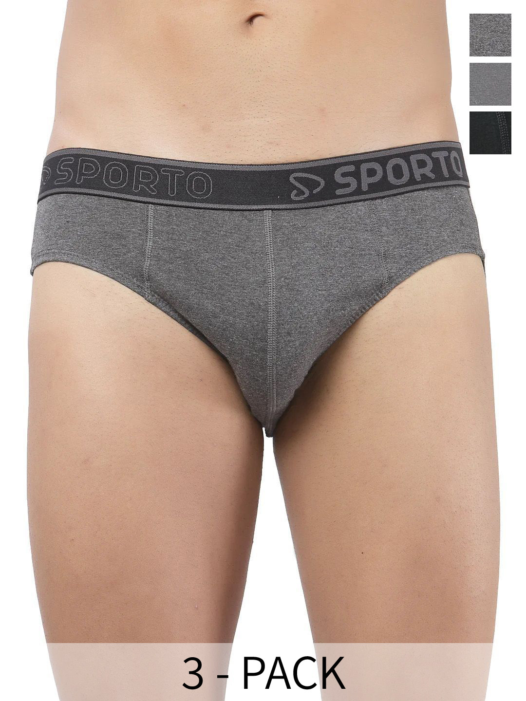 Sporto by Macho Pack Of 3 Brand Logo Printed Cotton Mid-Rise Basic Briefs