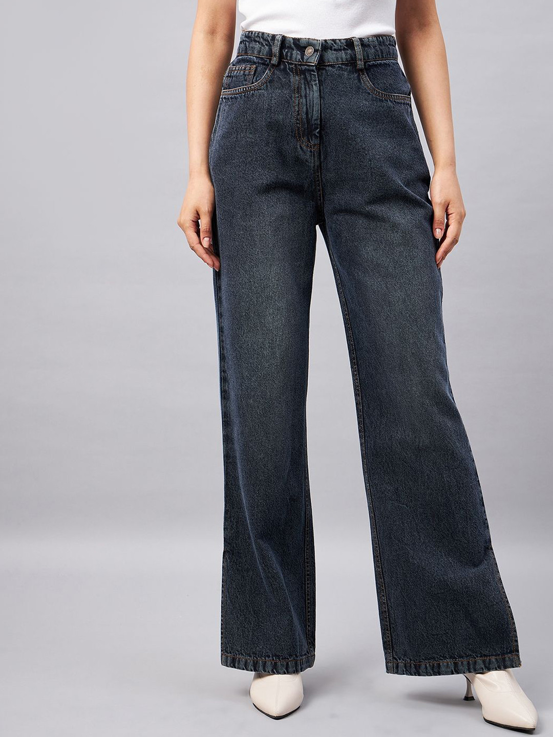 Chemistry Women Comfort Flared Washed High-Rise Clean Look Jeans